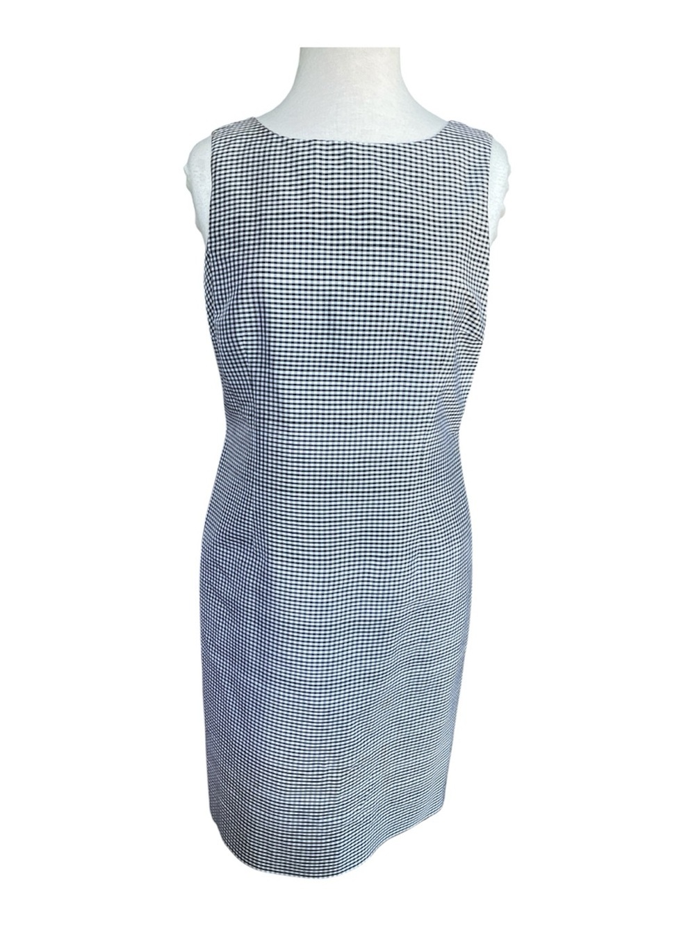 Talbots Black & White Gingham 100% Silk Sheath Midi Dress size 10 Classic